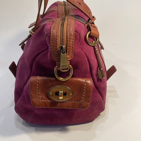 FOSSIL Maddox Brown Leather with Purple Suede Satchel - Picture 4 of 11